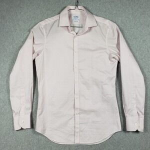 T.M. Lewin Men 15.5 34.5 Super‎ Fitted Pink White Geometric Cotton Dress Shirt